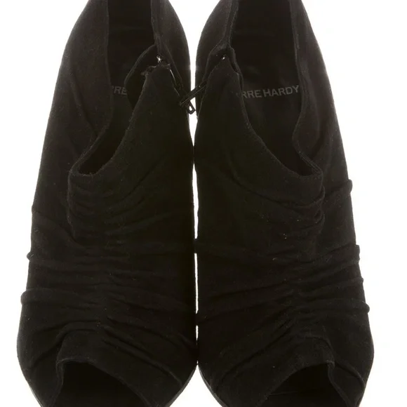 PIERRE Hardy Size 38.5 Black Suede Open-toe Ruched Ankle Booties - Picture 3 of 5